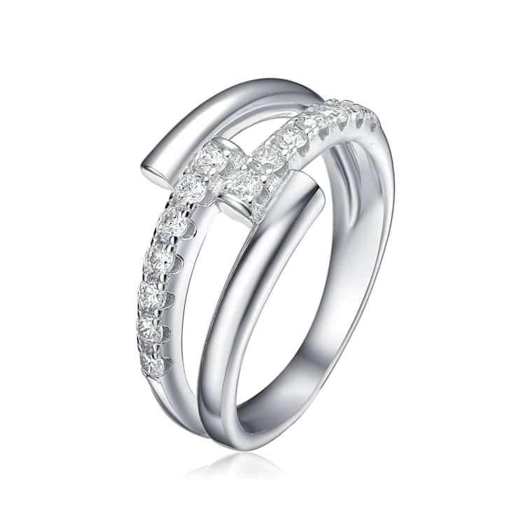 CZ Criss-Cross Bypass Ring In Sterling Silver