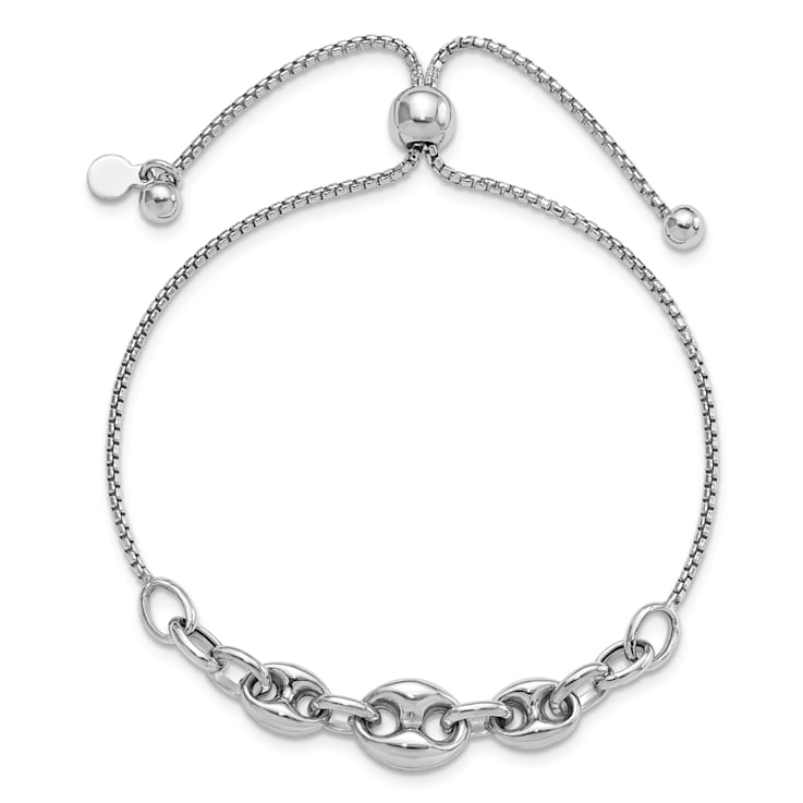Rhodium Over Sterling Silver Fancy Adjustable Bracelet