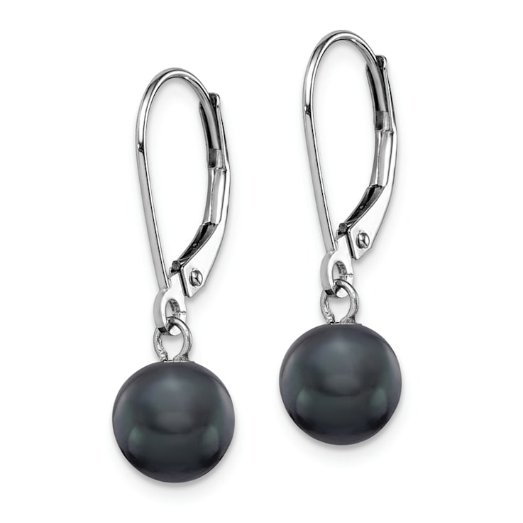 Rhodium Over 14K White Gold 7-8mm Black Round Freshwater Cultured Pearl
Leverback Earrings