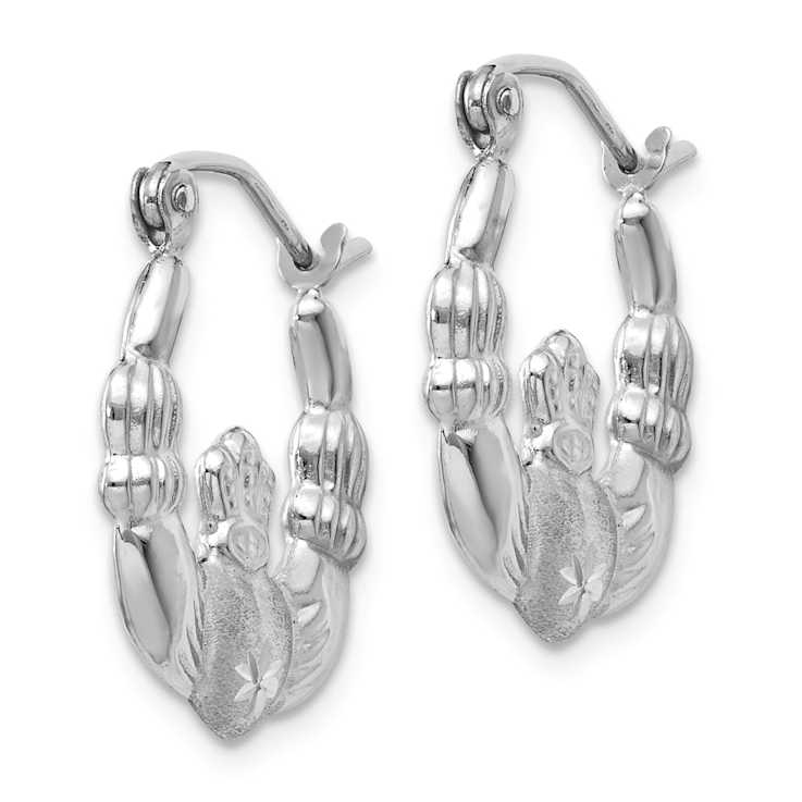 Rhodium Over 14k White Gold 11/16" Satin and Diamond-cut Claddagh
Hoop Earrings