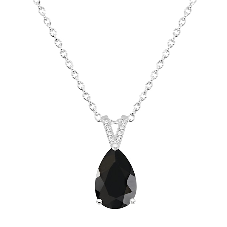 12x8mm Pear Shape Black Onyx With Diamond Accents Rhodium Over Sterling
Silver Pendant with Chain