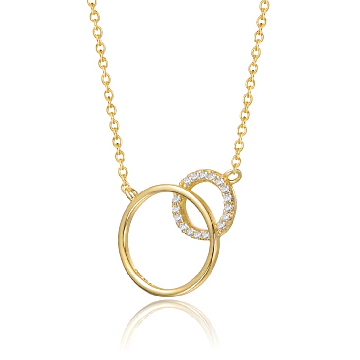 Entwined Triple Circle CZ Pave Necklace In 14K Gold Over Brass