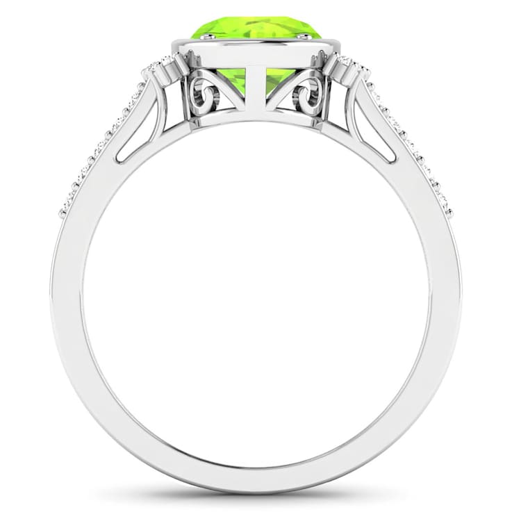 1.9ctw Green Peridot and Diamond 14K White Gold Halo Ring