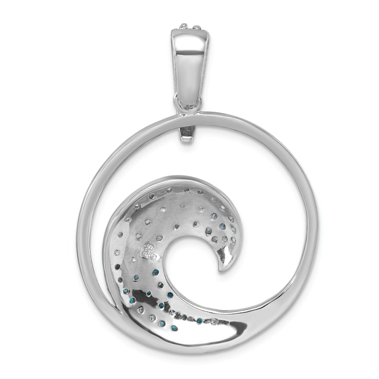 Rhodium Over Sterling Silver Polished Cubic Zirconia Wave Pendant