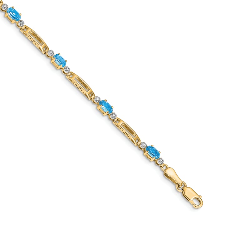14k Yellow Gold and Rhodium Over 14k Yellow Gold Blue Topaz and Diamond Bracelet