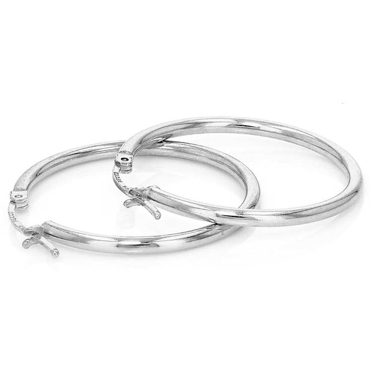 Classic Polished Hoop Earrings In Sterling Silver 1.0"