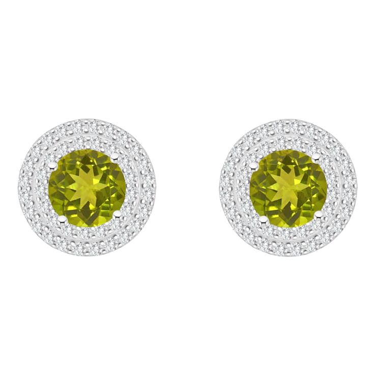 7mm Round Peridot And White Topaz Accent Rhodium Over Sterling Silver
Double Halo Stud Earrings