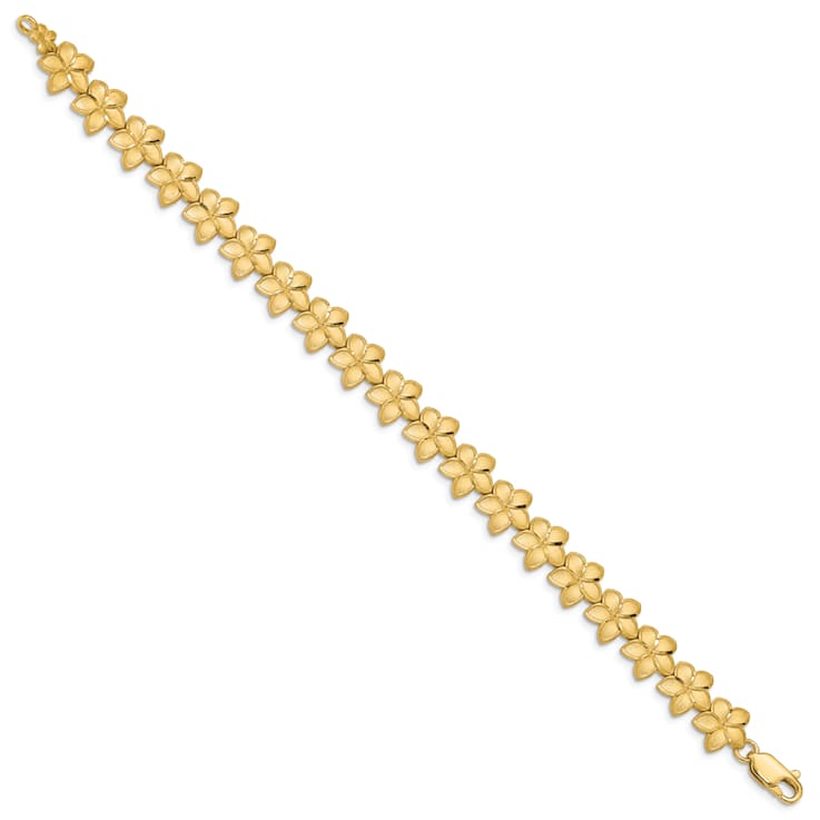 14k Yellow Gold Brushed and Diamond-Cut Plumeria Link Bracelet