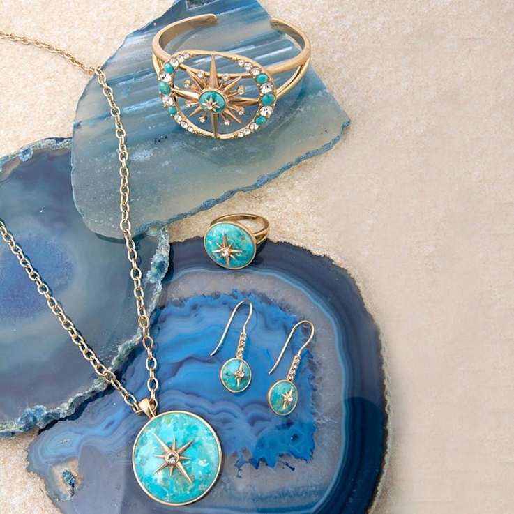 Barse Jewelry Blue Composite Turquoise Gold Tone Celestial Cuff Bracelet