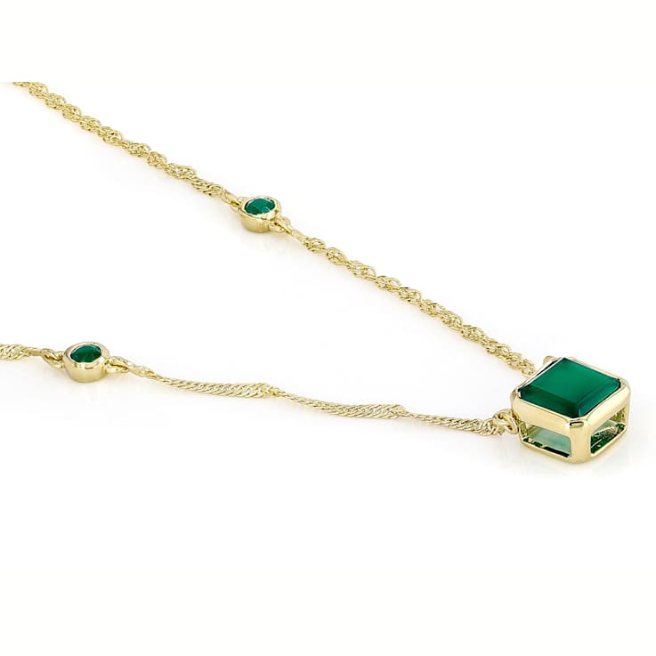 Green Onyx Station Necklace In 18K Gold Over Sterling Silver