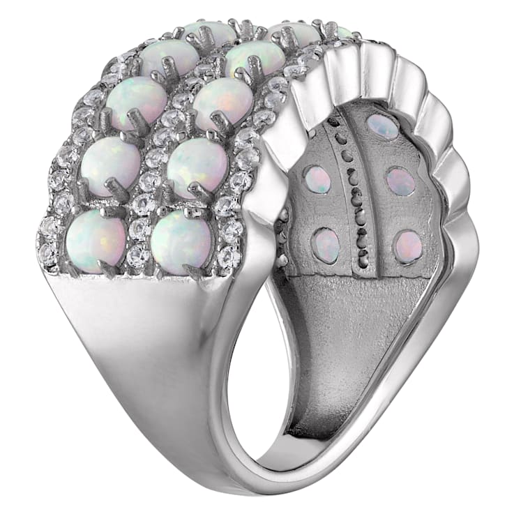 Sterling Silver Lab Created Opal and White Sapphire Ring 1.65ctw