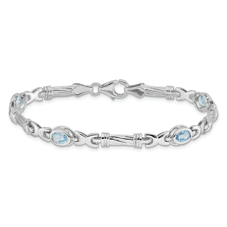 Rhodium Over 14k White Gold Blue Topaz Bracelet
