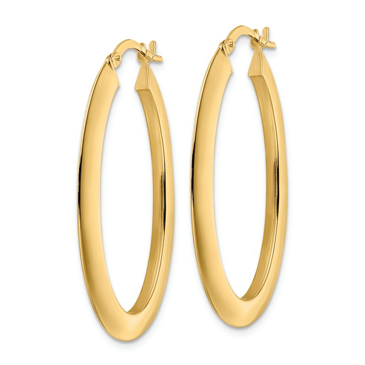 14k Yellow Gold Polished 1 1/2" Oval Hoop Earrings
