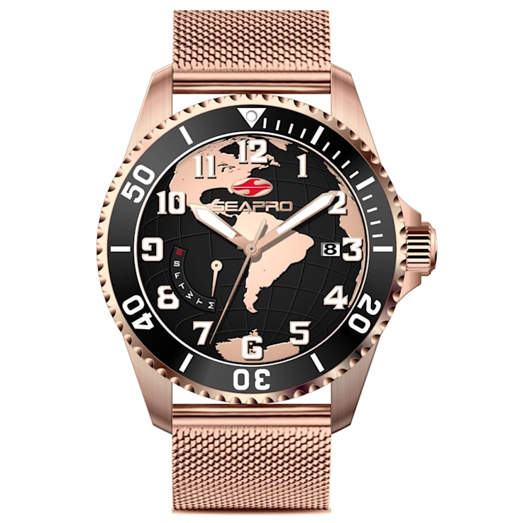 Seapro Men's Voyager Black Dial, Rose Stainless Steel Mesh Watch