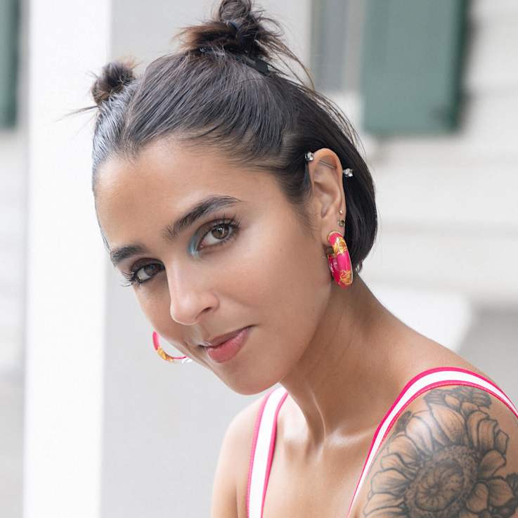 14K Yellow Gold Over Sterling Silver Small Gold Leaf Acrylic Hoops in
Rose Gold Color