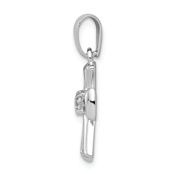 Rhodium Over Sterling Silver Cubic Zirconia Open Cross Pendant