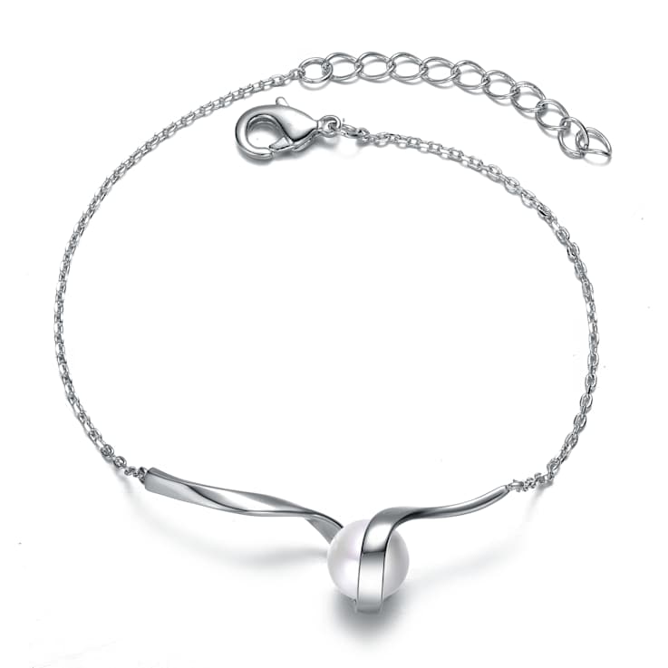 Pear Shape Freshwater Pearl Ribbon Cable Bracelet In Sterling Silver