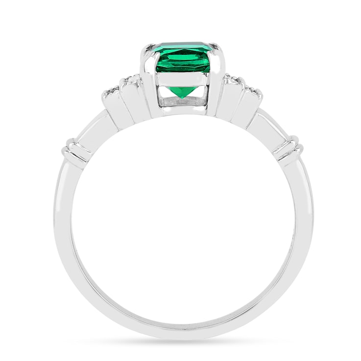 Green Lab Created Emerald and Moissanite Rhodium Over Sterling Silver
Center Design Ring