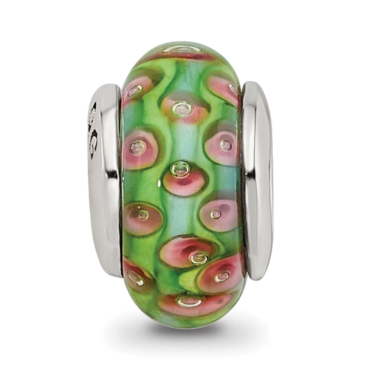 Sterling Silver Green Blue Hand-blown Glass Bead