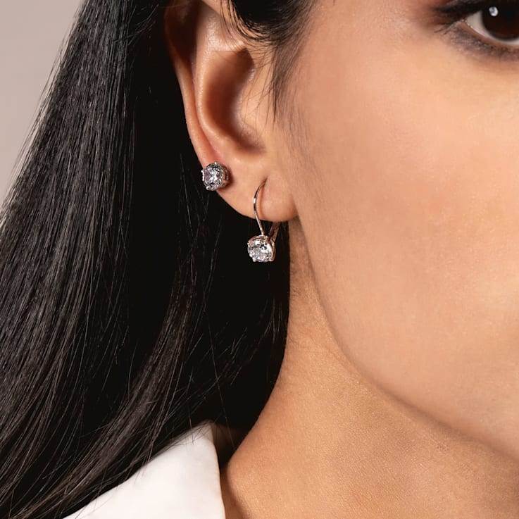 White Cubic Zirconia 14k White Gold Studs With Velvet Gift Box 1.50ctw