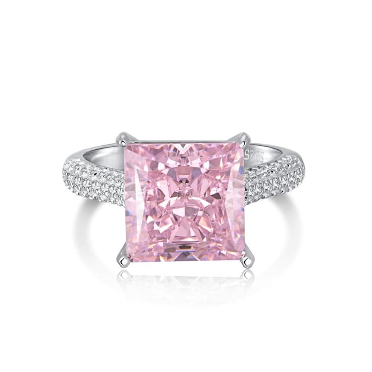 Princess Cut Pink CZ and Round White Cubic Zirconia Accents Sterling
Silver Ring