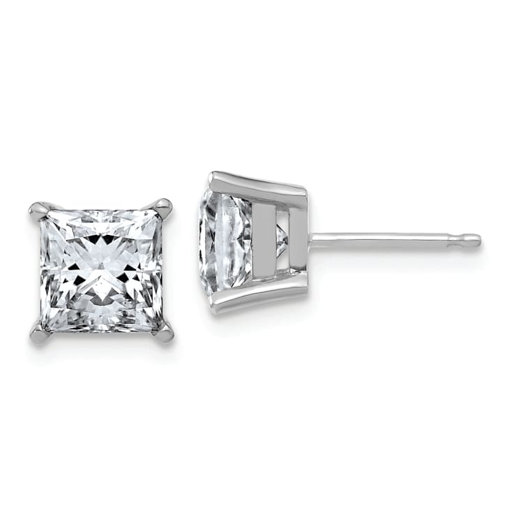 Rhodium Over 14K White Gold 3ct. 6.5mm Princess D E F Pure Light
Moissanite Earrings