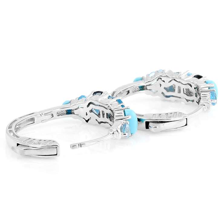 Multi-Stone Blue Drop Earrings In Platinum Over Sterling Silver 3.92ctw