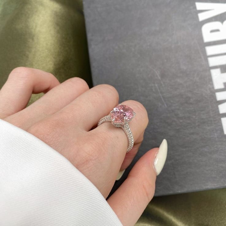 Pear Shape Pink and Round White Cubic Zirconia Accents