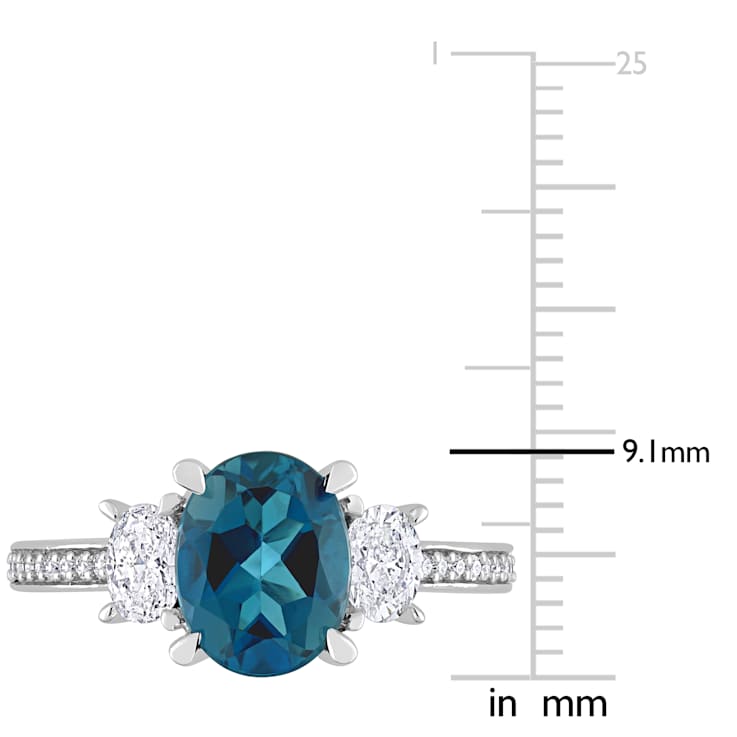 London Blue Topaz and Diamond 14K White Gold Ring 3.10ctw