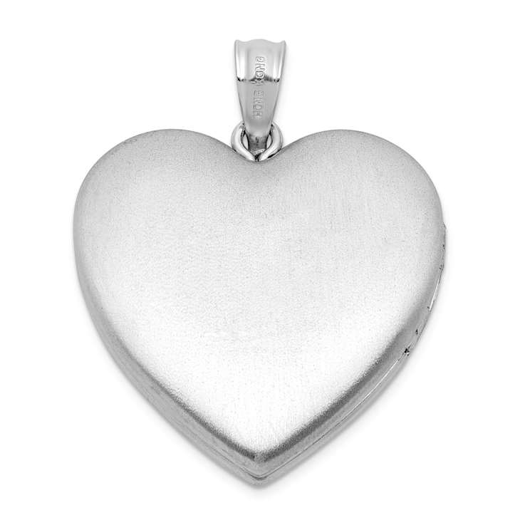 Rhodium Over Sterling Silver Satin Epoxy I Love You Floral 24mm Heart
Locket Pendant