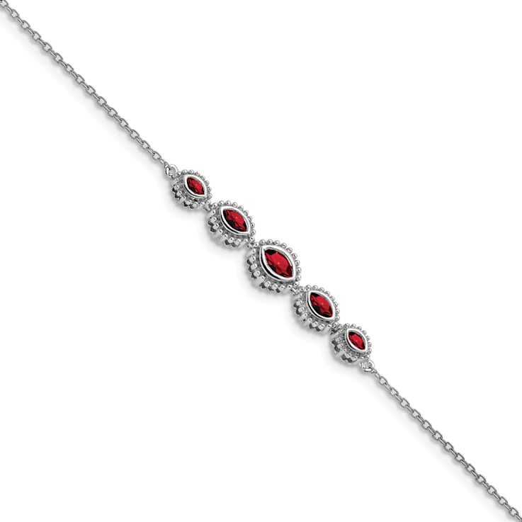 Rhodium Over 14k White Gold Marquise Garnet Bracelet