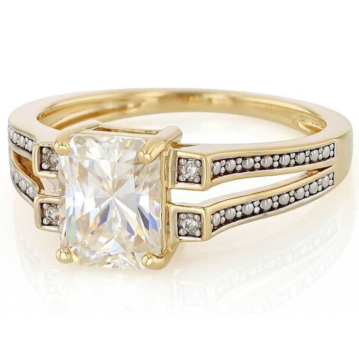 Diamond Simulant Rectangular Octagonal Solitaire Ring In 18K Gold Over
Sterling Silver 3.34ctw