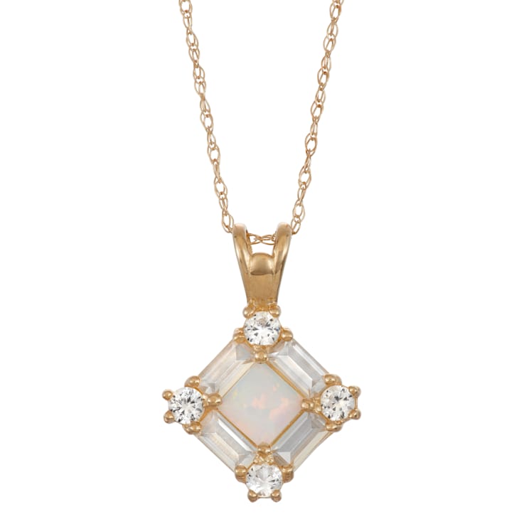 Square Lab Created Opal 10K Yellow Gold Pendant 0.64ctw