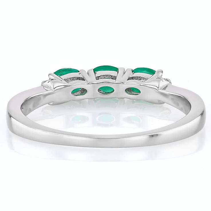 Emerald And Lab-Grown Diamond Three-Stone Ring In Sterling Silver