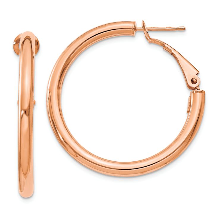 14k Rose Gold Polished 1 1/4" Round Hoop Earrings