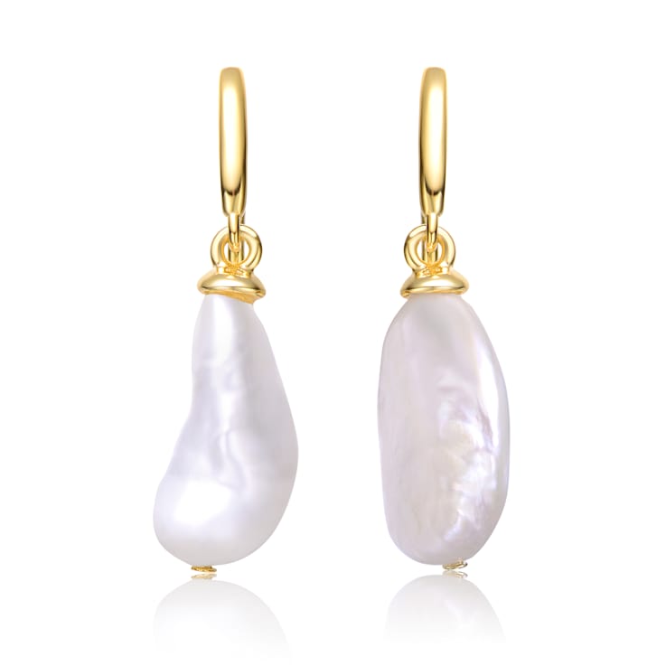 Pear Shape Freshwater Pearl Drop Earrings In 14K Gold Over Sterling Silver