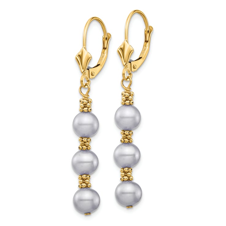 14K Yellow Gold 5-6mm Grey Semi-round Freshwater Cultured Pearl
Leverback Earrings