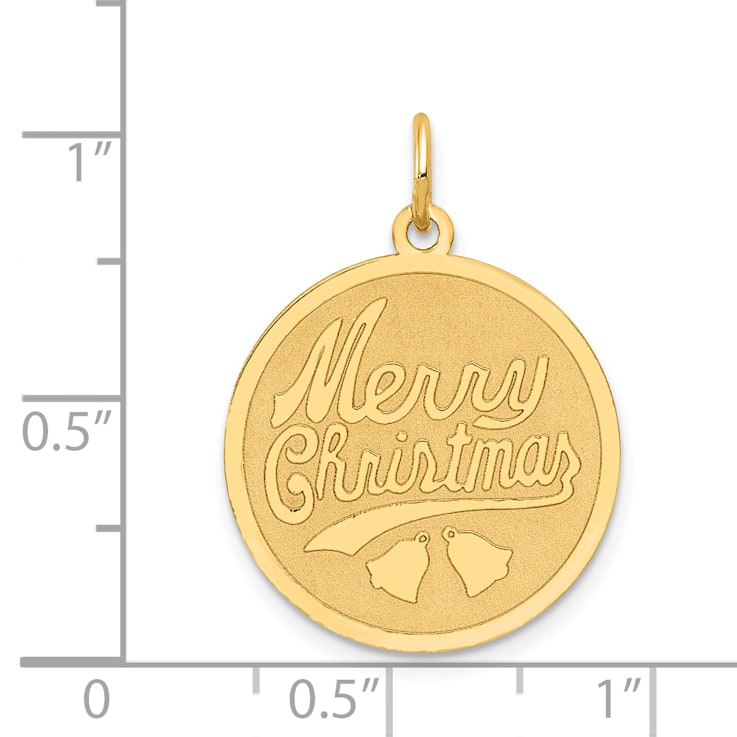 14K Yellow Gold Merry Christmas Disc Charm Pendant
