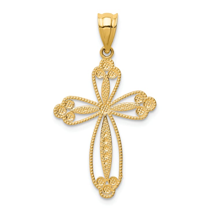 14k Yellow Gold Textured Budded Cross Pendant - 1LBV6A