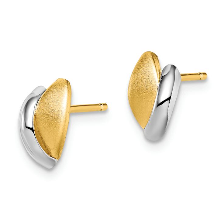 14k Yellow Gold and Rhodium Over 14k Yellow Gold Children's Satin Leaf
Stud Earrings