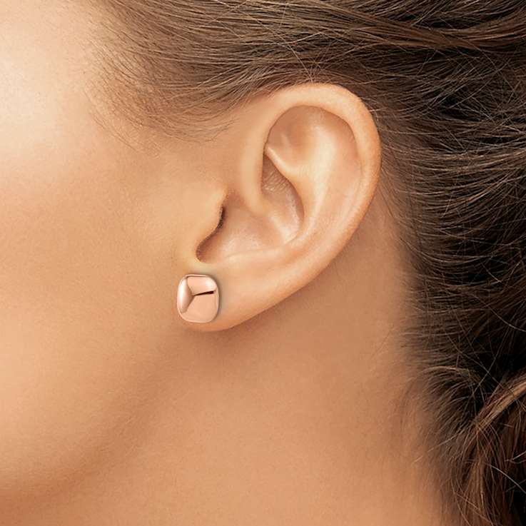 14k Rose Gold Polished 10mm Puffed Square Stud Earrings