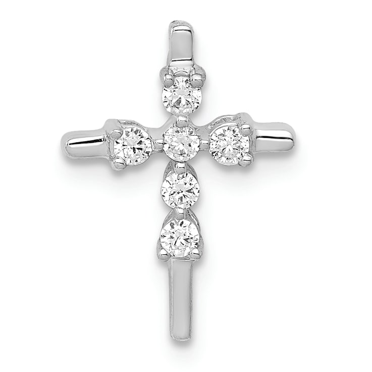 Rhodium Over 14k White Gold Diamond Cross Chain Slide Pendant