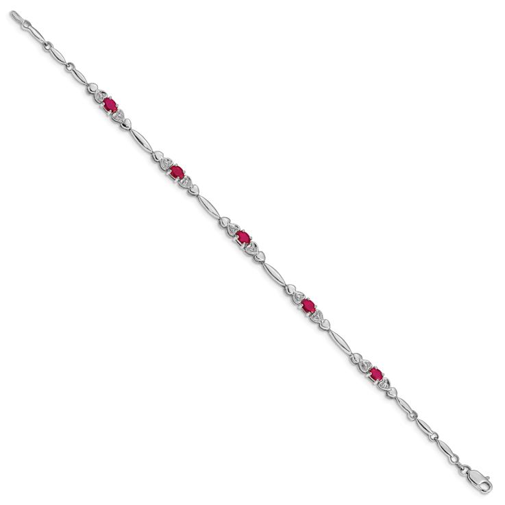 Rhodium Over 10k White Gold Diamond and Ruby Bracelet