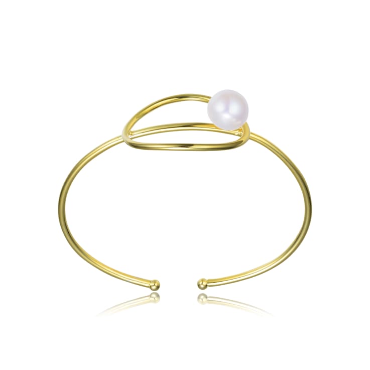 Pear Shape Freshwater Pearl Cuff Bracelet In 14K Gold Over Sterling Silver