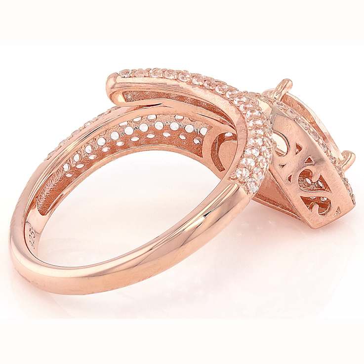Morganite And White Zircon Ring In 18K Rose Gold Over Sterling Silver 1.70ctw
