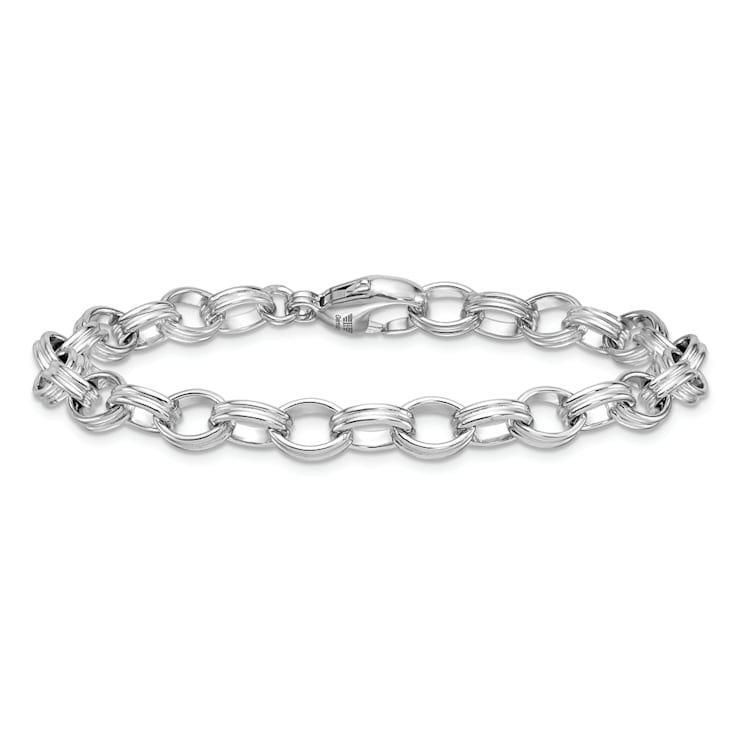 Rhodium Over Sterling Silver 6.5mm Oval Link 8 inch Bracelet