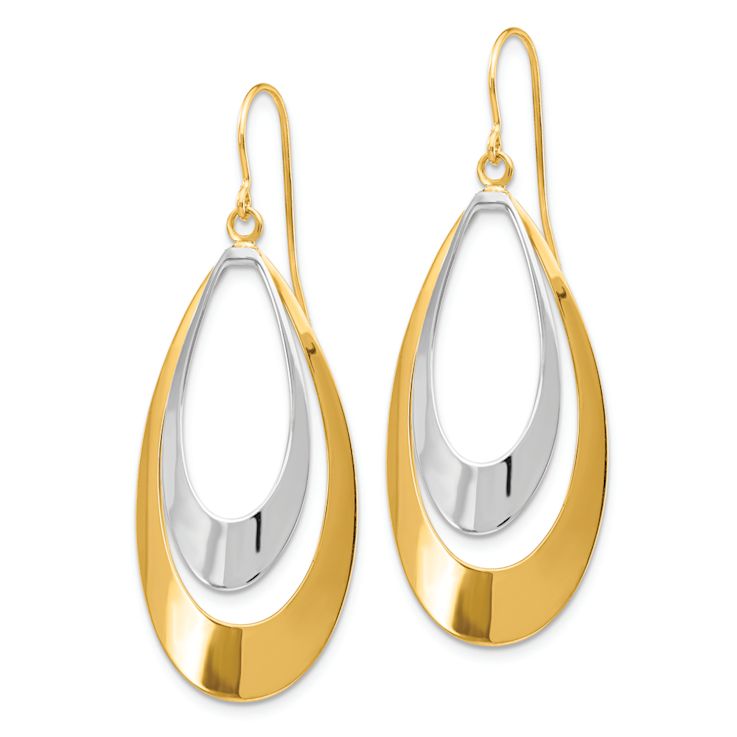 14k Two-tone Teardrop Dangle Earrings