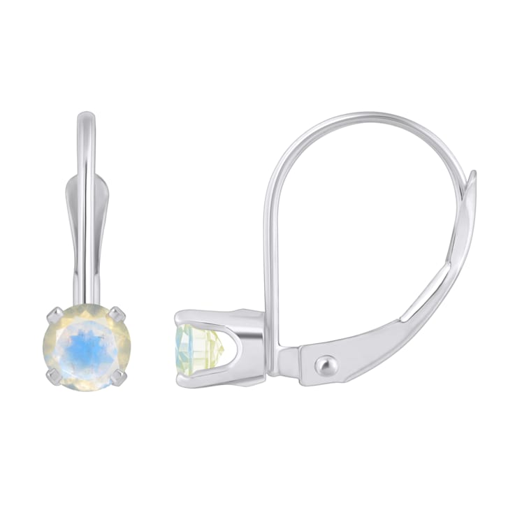 4mm Round Moonstone Rhodium Over 14k White Gold Drop Earrings
