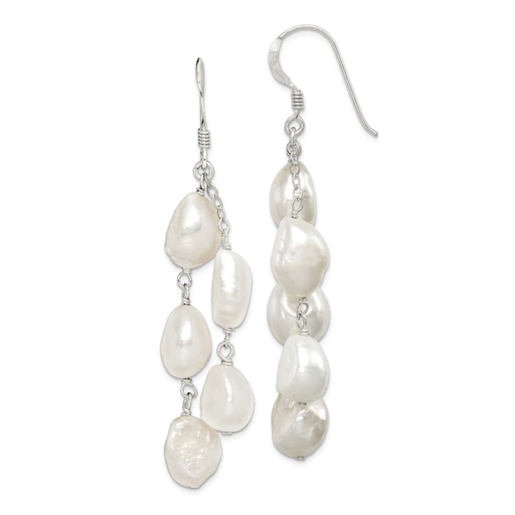 Sterling Silver Polished Freshwater Cultured Pearl 2-Strand Dangle Earrings