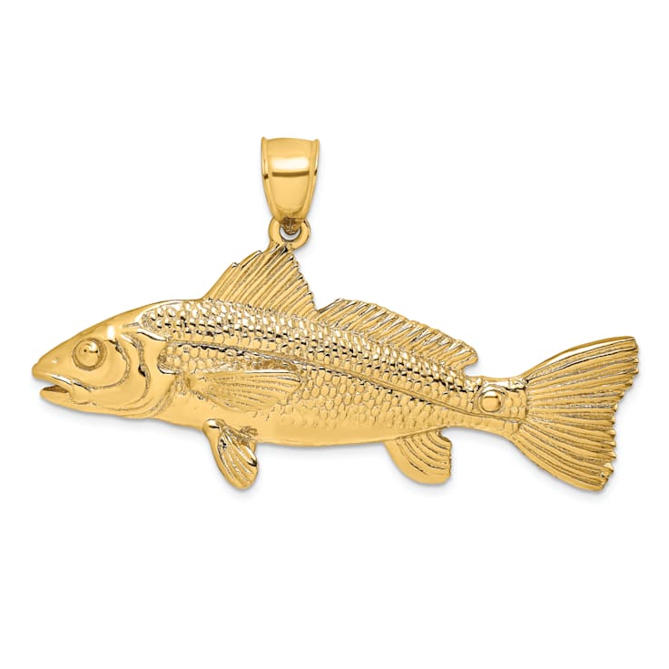 14k Yellow Gold Textured Red Fish Pendant